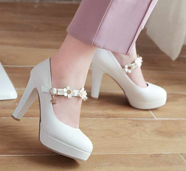 รองเท้าส้นสูงคัดชูน่ารักๆ ไซต์ 34-39 สีชมพู/ม่วง/ดำ/ขาว