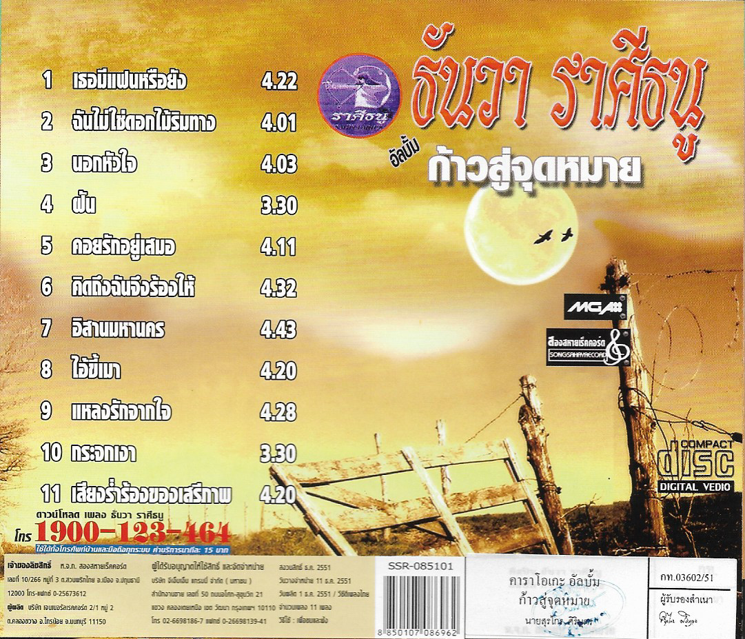 VCD Karaoke,ธันวา ราศีธนู - ก้าวสู่จุดหมาย (วีซีดี คาราโอเกะ)(2551)