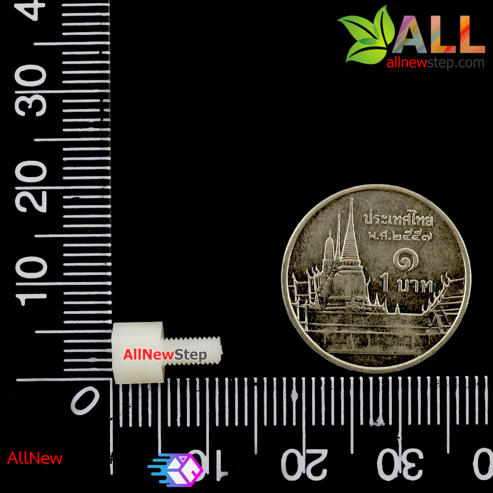 น็อตไนลอน NUT Nylon M3 ขนาด 5+6mm สีขาว จำนวน 1 ชิ้น