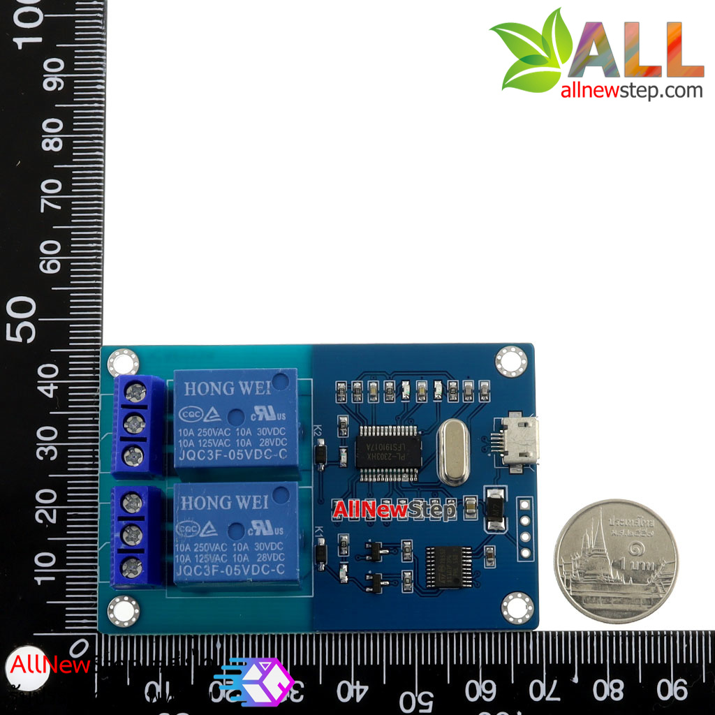 USB Relay 5v 2 channel usb control usb relay บอร์ดรีเลย์ 5V 2 ช่อง ควบคุมด้วย Arduino / VB / C# ทางช่อง USB