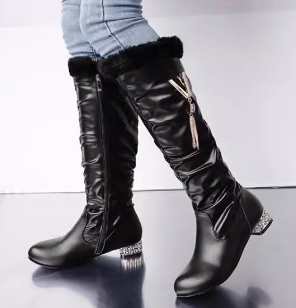 รองเท้าส้นบูทยาว ไซส์ 34-43 สีดำ/ชม/ขาว มี 2 รุ่น