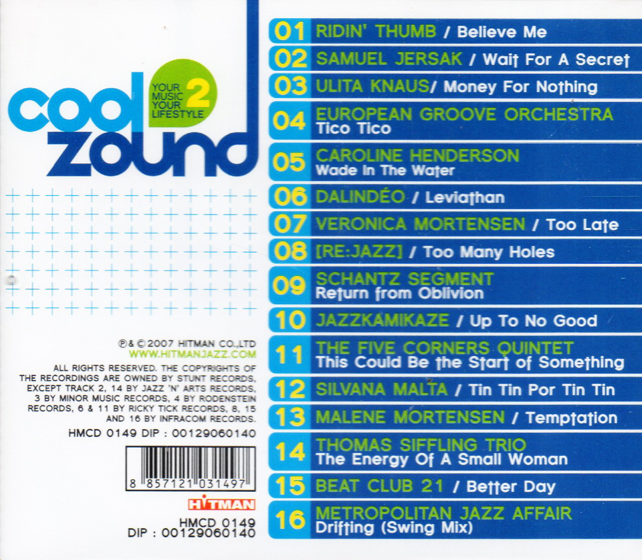 CD,Cool Zound Your Music Your Lifestyle 2 (Various Artists)(2007) (Hitman Jazz)8857121031497