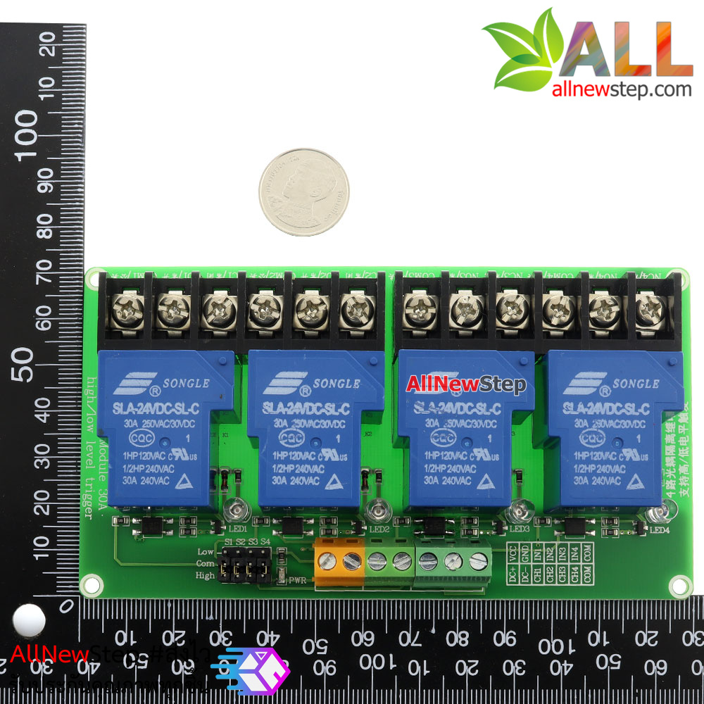 Relay 24V Module 4 Channel 30A Isolation High And Low Trigger 240V/30A โมดูล รีเลย์ 24v 4 ช่อง 240V 30A