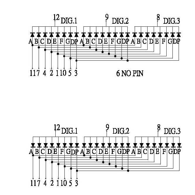 7 Segment 0.56 นิ้ว Common Anode 3digit Red ไฟ 7 segment 0.56 3 หลัก สีแดงแบบไฟบวกร่วม 5361BS / 5632S