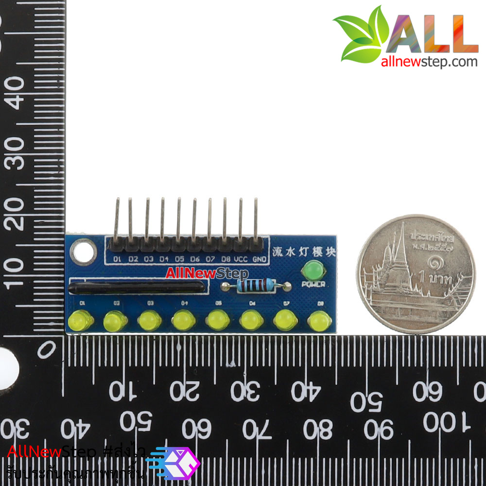 บอร์ดทดลอง LED 8 ดวง สำหรับ Arduino สีเหลือง