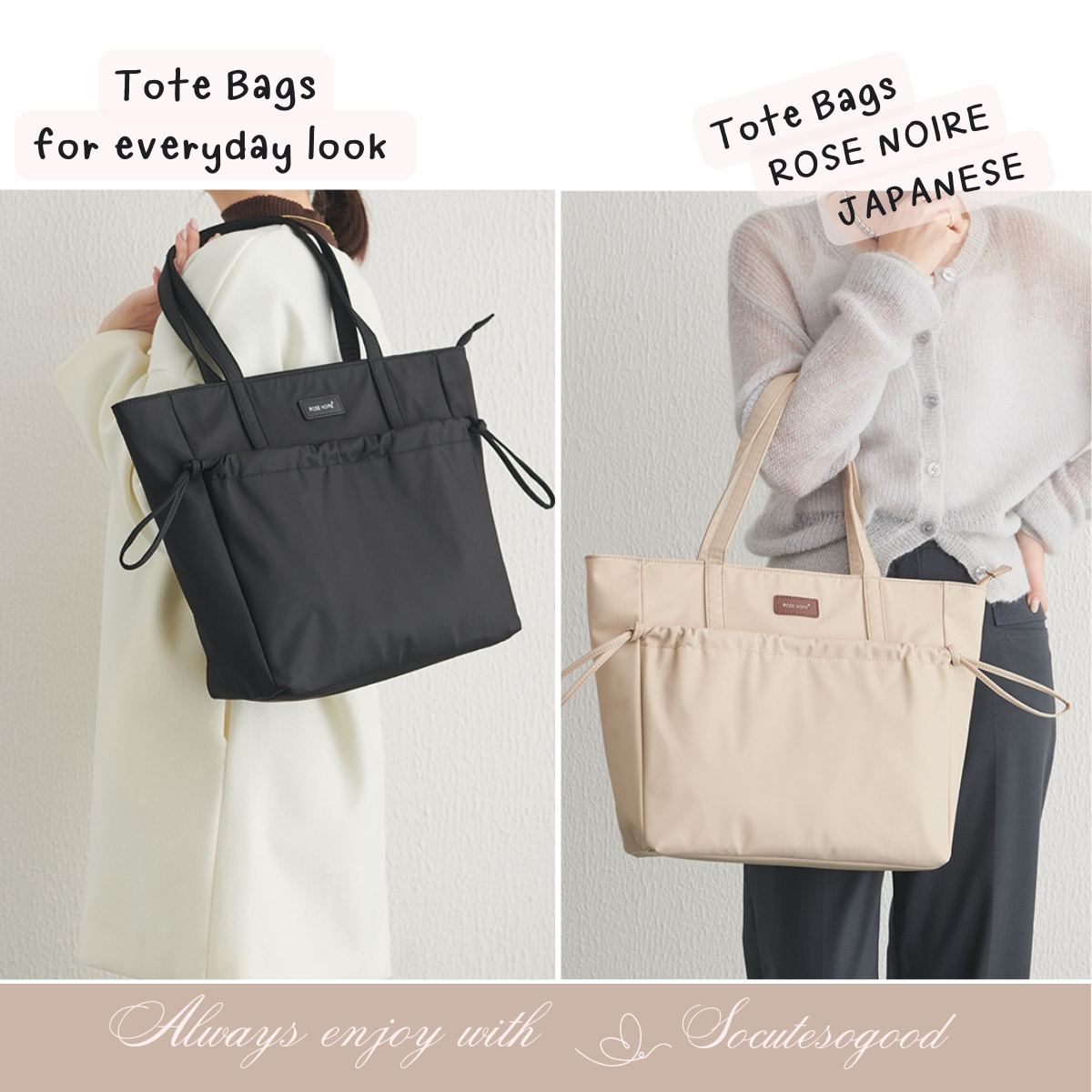 Rose Noire Tote bags for everyday look กระเป๋าดูเรียบหรูมีสไตล์ สะพายได้ทุกลุคทุกวัน น้ำหนักเบ๊าเบา สำเนา
