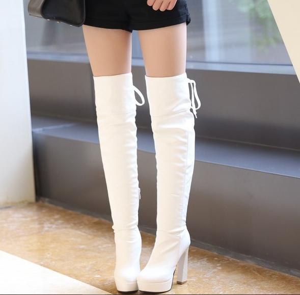รองเท้าบูทยาวส้นสูงหนังสีดำ/น้ำตาล/ขาว ไซต์ 33-43