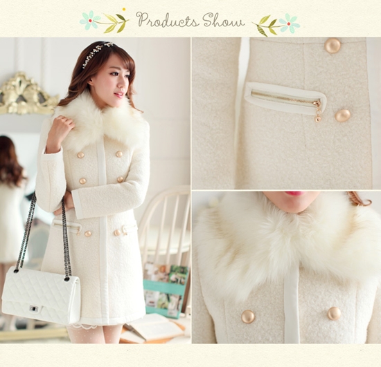 ***พร้อมส่งsize S นี้ค่ะจองด่วนมีจำนวนจำกัดจร้า***โค้ทกันหนาวสีครีมคอติดขนเฟอร์สีขาว ผ่าหน้าตกแต่งกระดุมสีทอง มีกระเป๋าติดซิปด้านข้างทั้ง 2 ข้าง สวยเหมือนแบบจร้า
