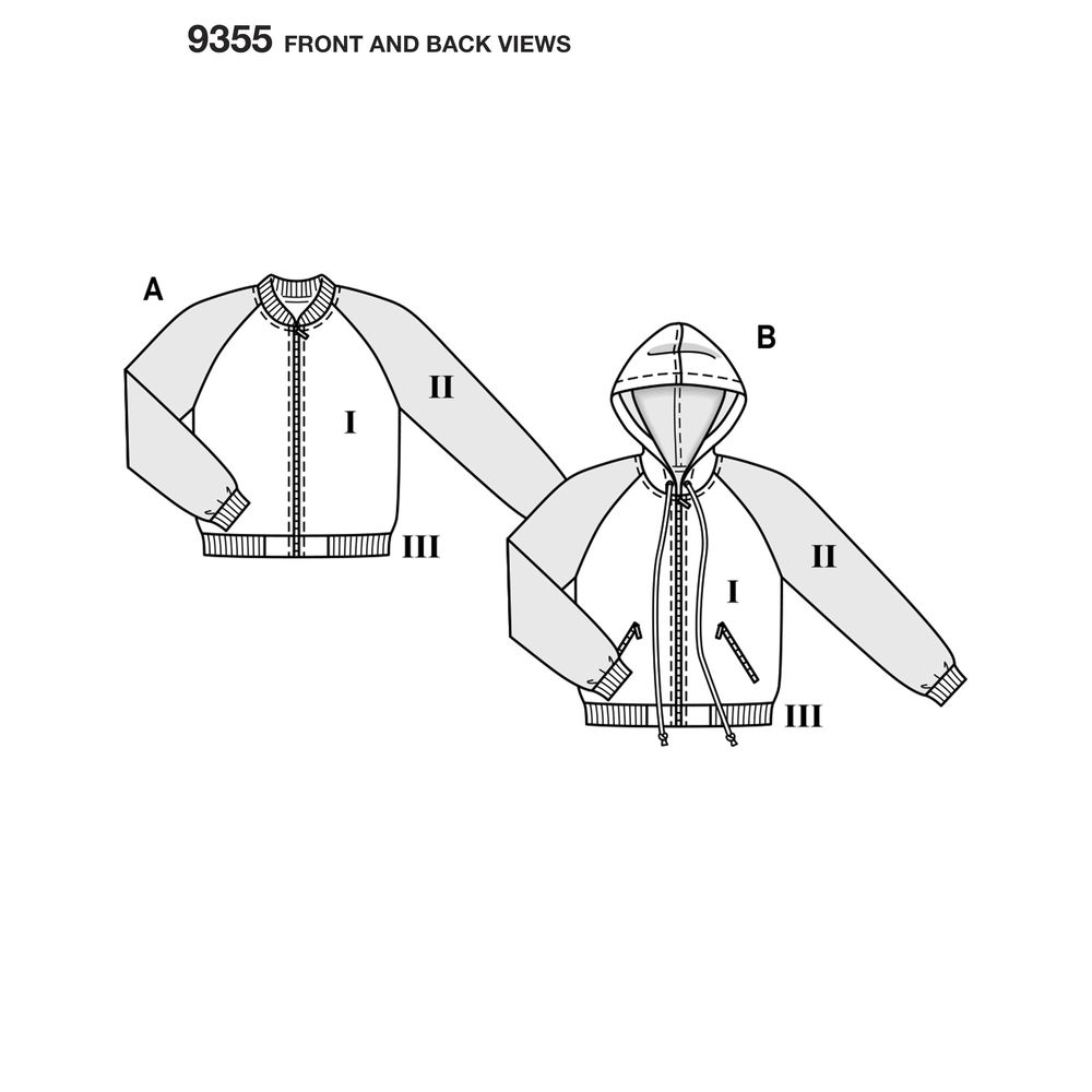 แพทเทิร์นตัดเสื้อกันหนาว เสื้อกันหนาวมีฮูด ยี่ห้อ Burda Kids (9355) ไซส์ 6-13 ขวบ (สูง 116-158 cm.)