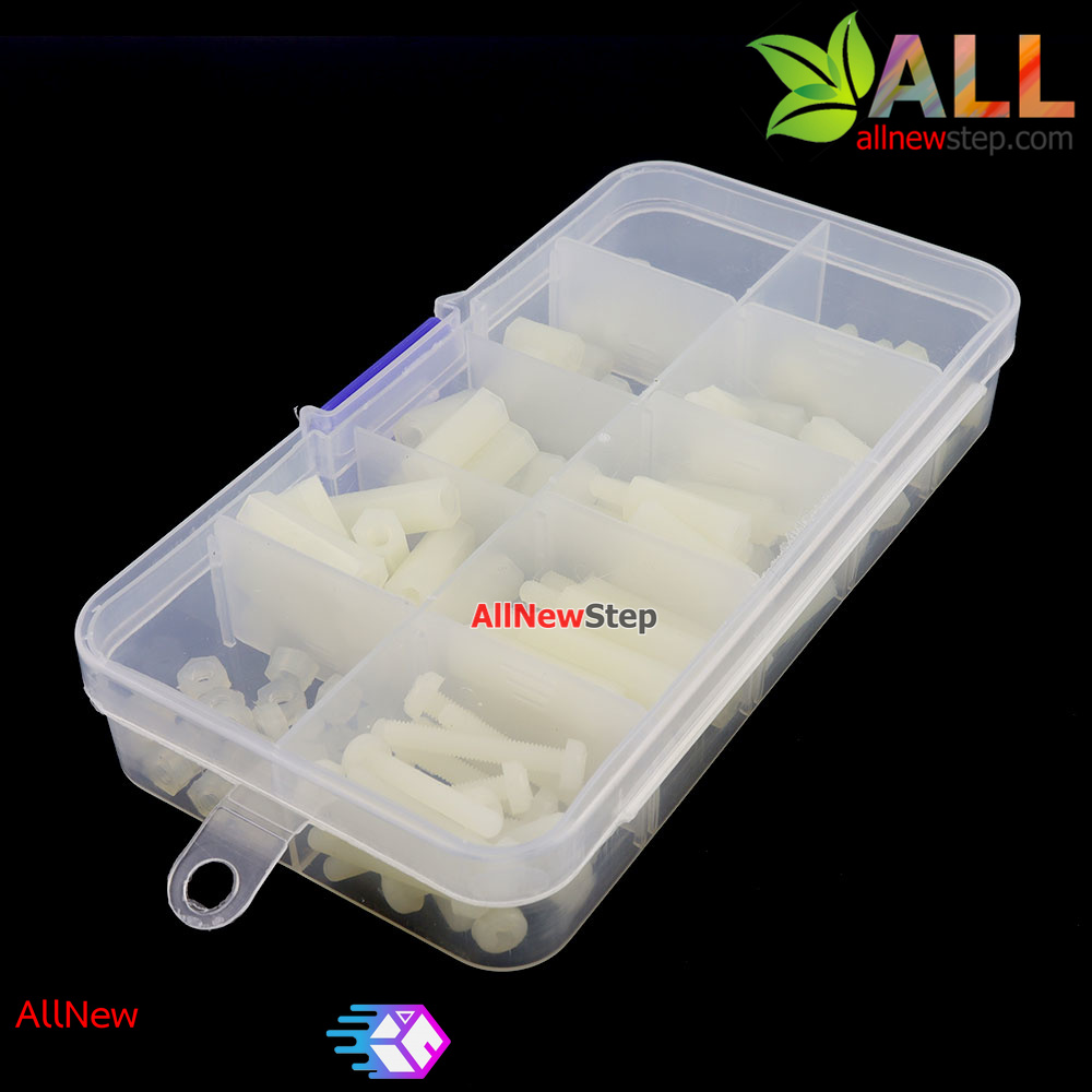 M3 Nylon Hex Spacers Screw Nut with Plastic Box White 120pcs