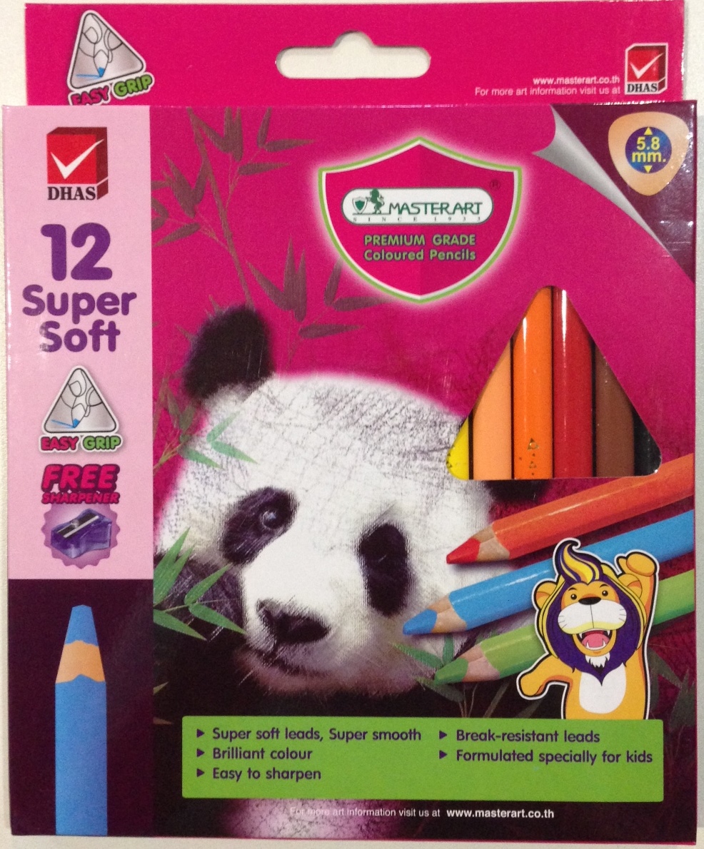 ดินสอสีไม้สามเหลี่ยม จัมโบ้ Super Soft แท่งยาว 12 สี Masterart