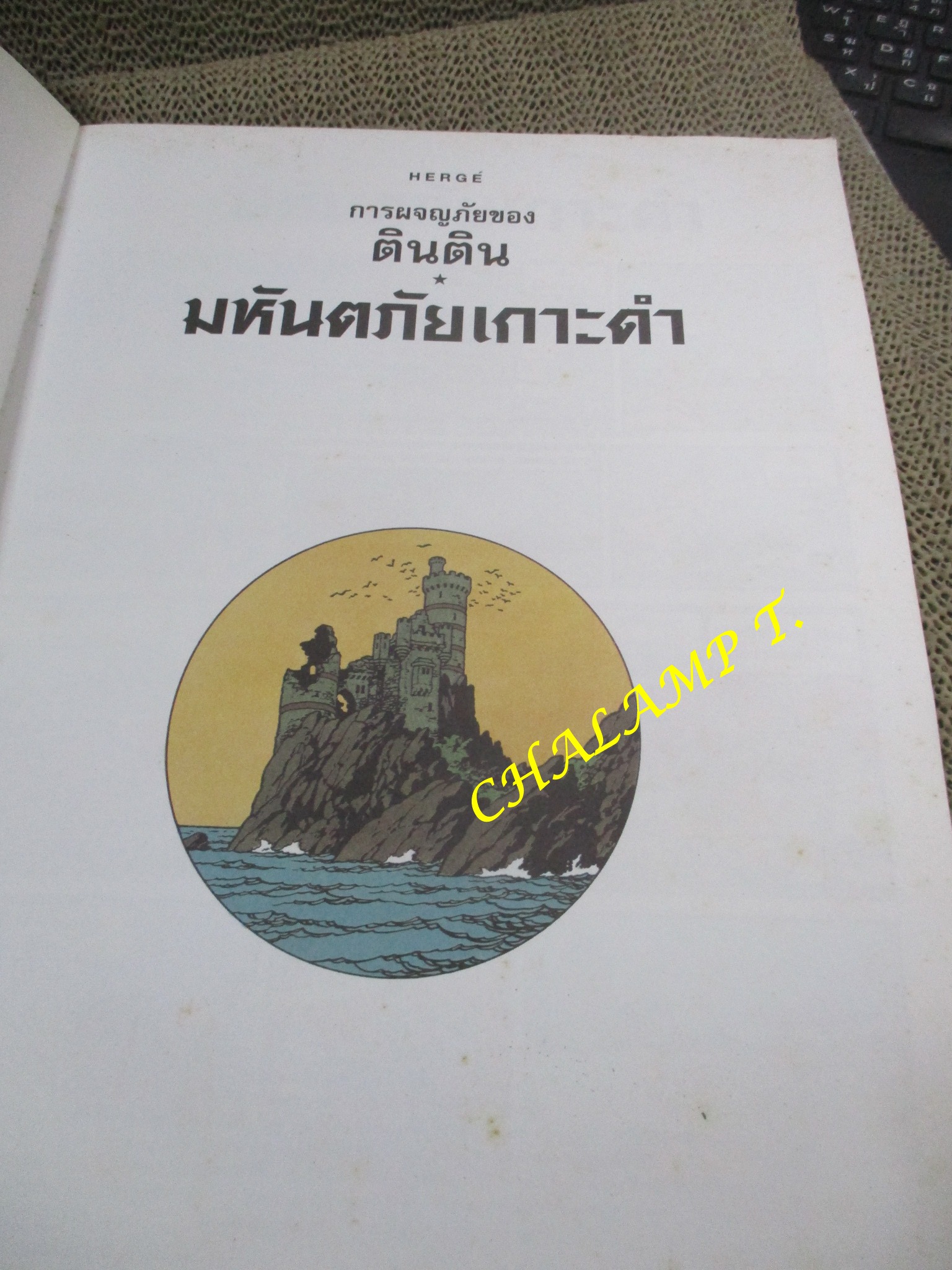 หนังสือ การผจญภัยของตินติน ตอน มหันตภัยเกาะดำ / ตำหนิ มีเขียนชื่อที่ปกหน้าด้านในตามภาพ