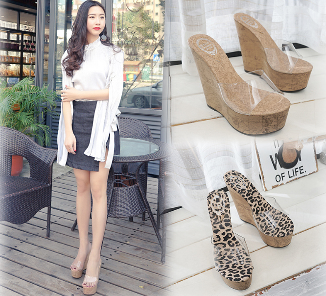 รองเท้าส้นเตารีดส้นลายแผนที่พื้นลายเสือ/ลายหิน ไซต์ 34-38