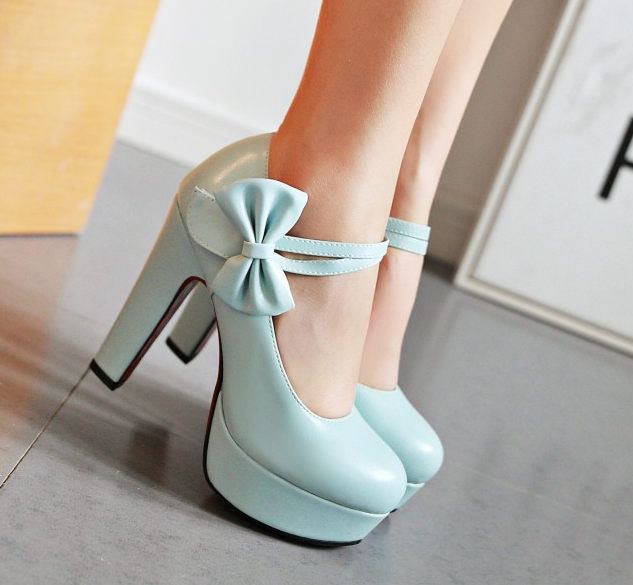 รองเท้าส้นสูงคัดชูน่ารักๆสีฟ้า/ขาว/ชมพู/ดำ ไซต์ 34-39