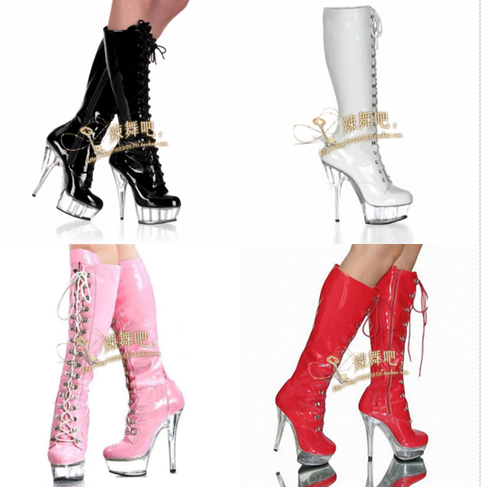 รองเท้าบูทส้นแก้ว ไซต์ 34-46 สีดำ/แดง/ขาว/ชมพู