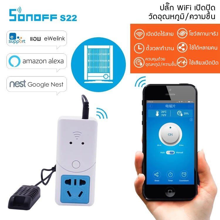 Sonoff S22 Smart Plug ปลั๊ก 3G/WIFI Sonoff เปิดปิดไฟ ได้จากทุกที่ทั่วโลก ผ่านโทรศัพท์มือถือ