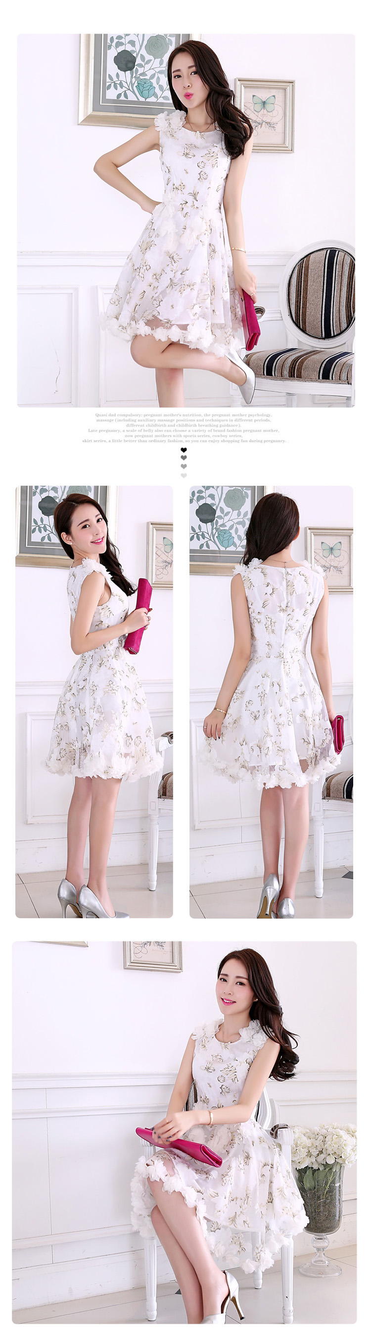 ***หมดค่ะ***ชุดเดรสกระโปรงไปงานแต่งสีขาวลายดอกไม้สีขาว แขนกุด ช่วงไหล่ เอว และชายกระโปรงแต่งด้วย ผ้ารูปดอกไม้ มีซิปด้านหลังลำตัว มีซับใน สวยเหมือนแบบค่ะ