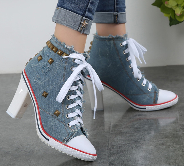 รองเท้าส้นสูง ไซต์ 34-40 สีฟ้าอ่อน ฟ้าเข้ม ขาว ดำ