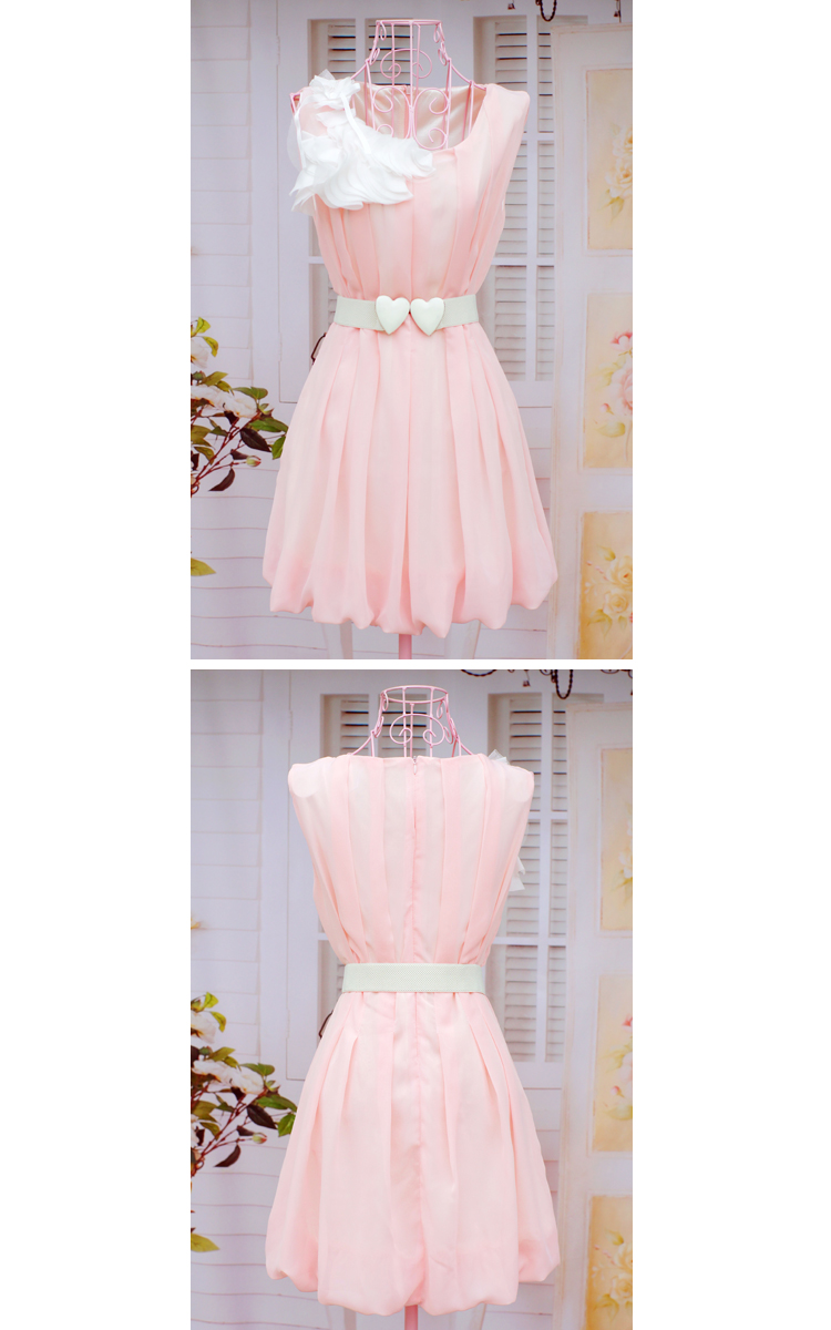 **พร้อมส่ง**เดรสผ้าซีฟองสีชมพูอมส้มทรงบอลลูน