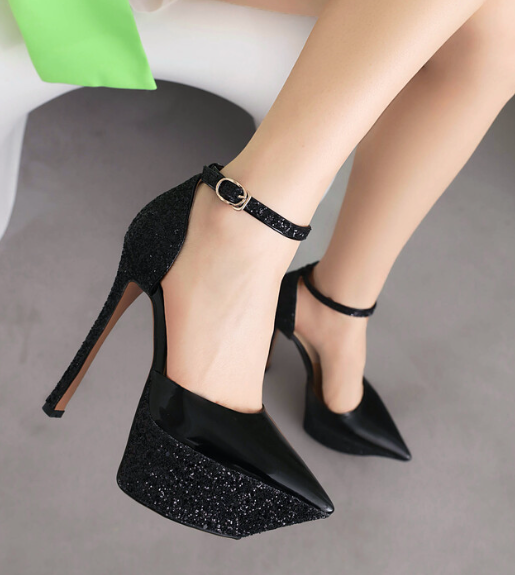 รองเท้าส้นสูงรัดข้อ ไซส์ 34-43 สีดำ/ขาว/แดง/เงิน/ทอง/ชมพู