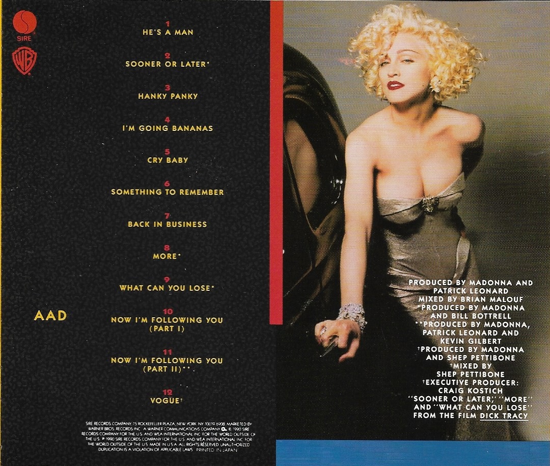 Used CD,Madonna - I'm Breathless (A+)(Music From and Inspired by the film Dick Tracy)(Soundtrack)(OST.)(1990)(Japan)