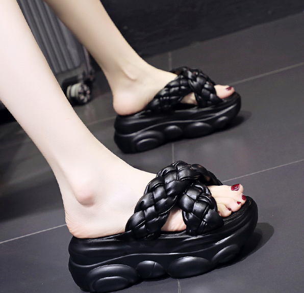 รองเท้าส้นเตารีดลำลองแบบสวมสายไขว้ ไซต์ 34-39 สีชมพู/ดำ/เขียว/ขาว