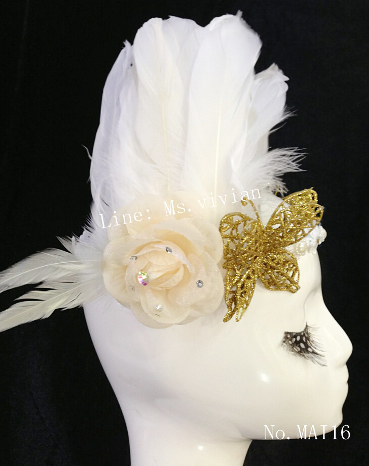 MAI16 มงกุฎขนนกขาว ผี้เสื้อทอง (งาน handmade)**สินค้ามีจำกัด**
