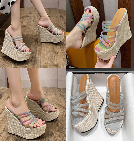รองเท้าส้นเตารีดสูง 6 นิ้ว ไซส์ 34-41 สีเงิน/สีผสม