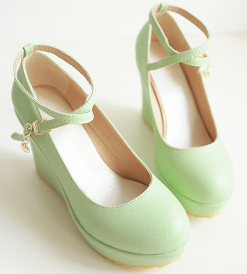 รองเท้าส้นเตารีดสายคาดหน้า ไซต์ 34-43 สีดำ/ครีม/เขียว/ฟ้า/น้ำตาล