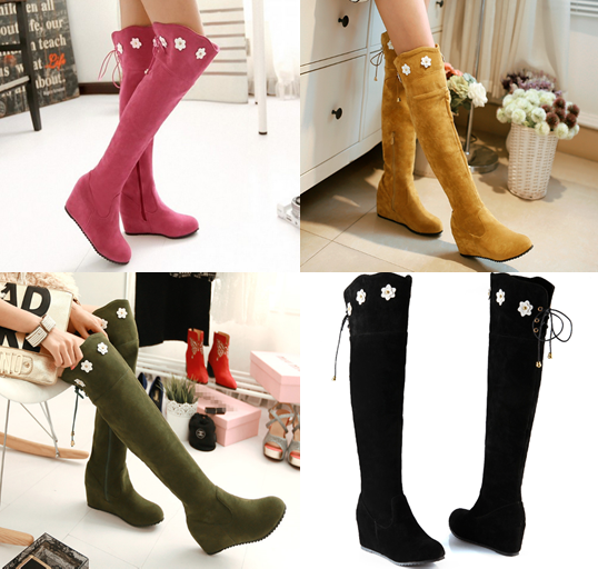 รองเท้าบูทยาวถึงเข่าแต่งดอกไม้น่ารักๆ ไซต์ 34-43 สีชมพู/น้ำตาล/ดำ/เขียว
