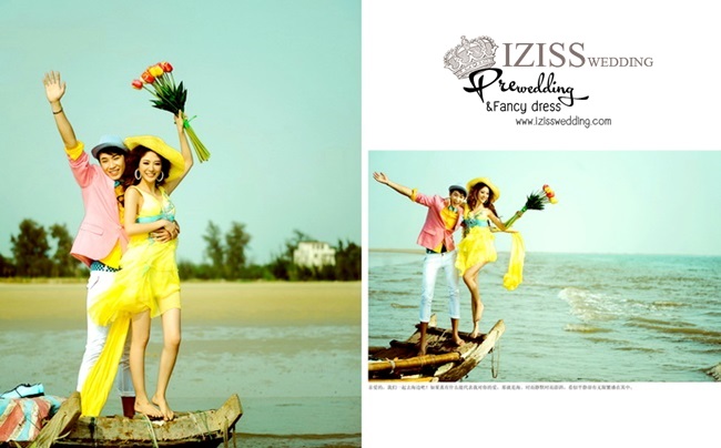 ***พร้อมส่ง***ชุดถ่ายพรีเว็ดดิ้งริมทะเล (pre wedding dress) ชุดแฟนตาซีชายหญิงธีมสีเหลือง