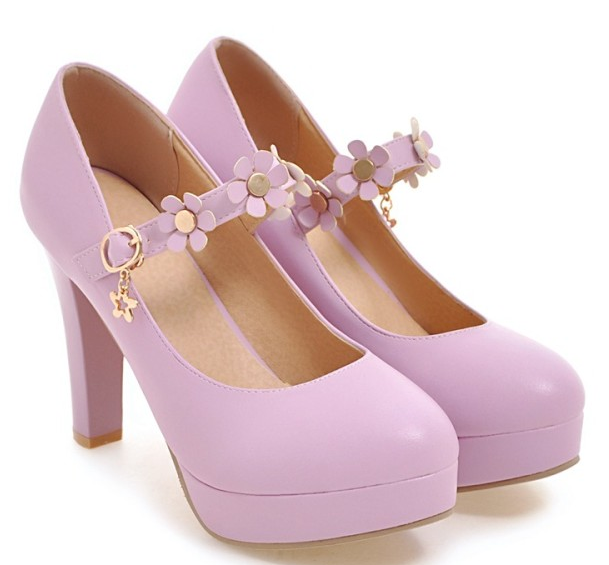 รองเท้าส้นสูงคัดชูน่ารักๆ ไซต์ 34-39 สีชมพู/ม่วง/ดำ/ขาว
