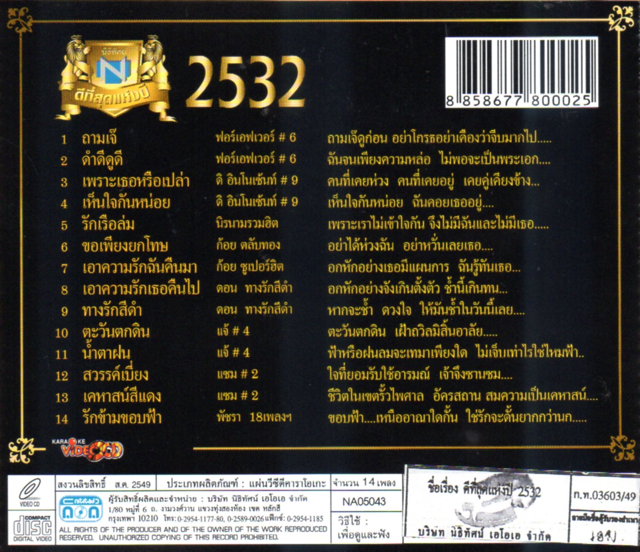 VCD Karaoke,นิธิทัศน์ ดีที่สุดแห่งปี 2532 (วีซีดี คาราโอเกะ)(รวมศิลปิน)(V.A.T)(2549)