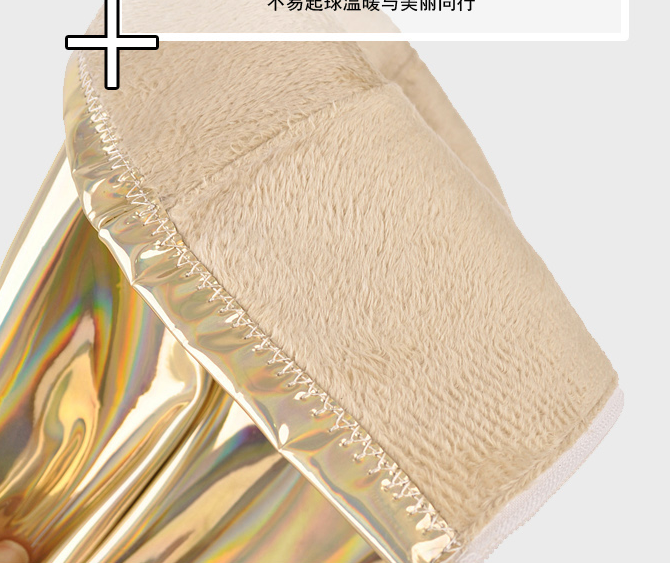รองเท้าบูทส้นสูงปลายแหลมยาวเลยเข่าหนังเงาสะท้อนแสงสีเงิน/ทอง ไซต์ 34-47