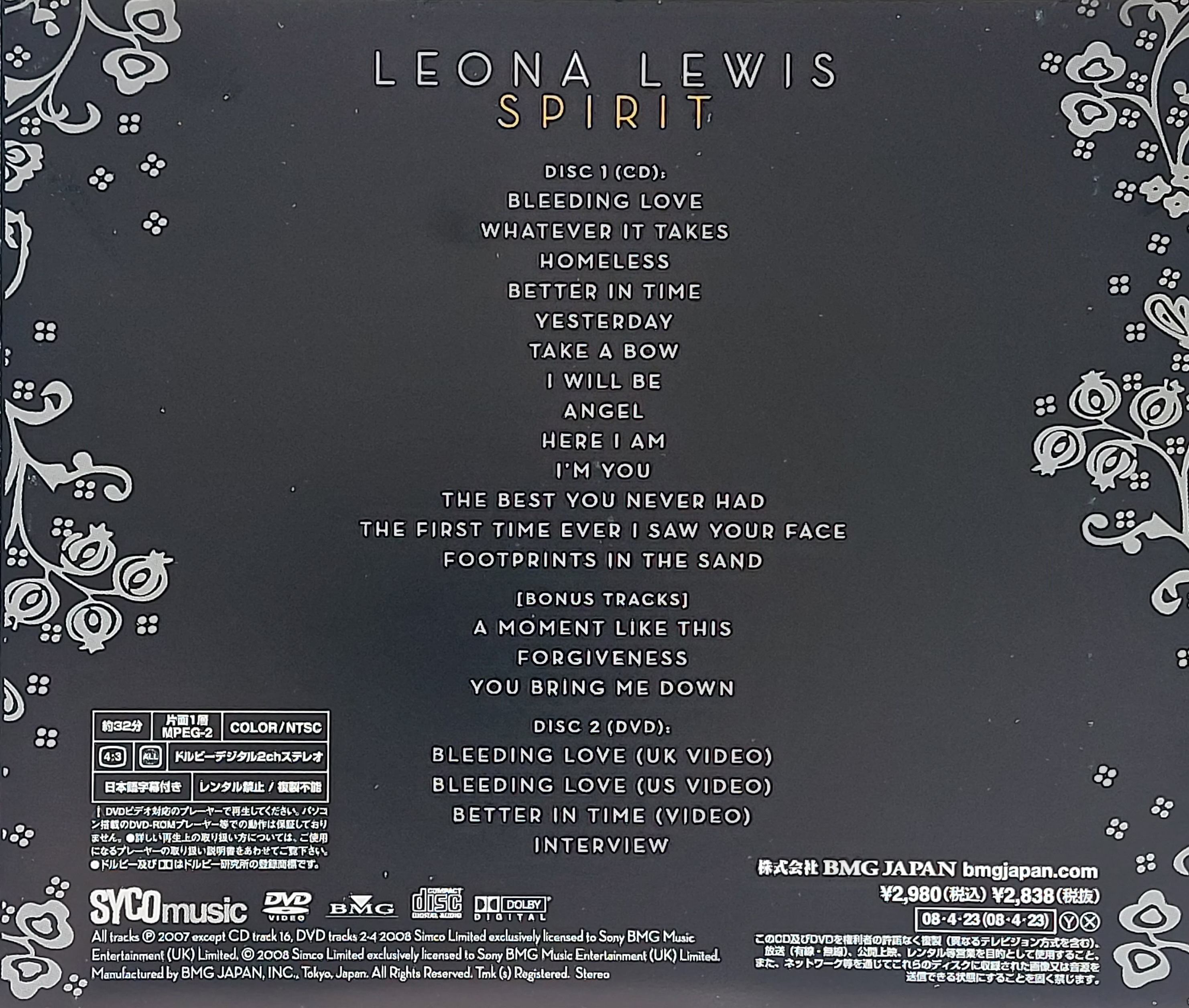 Used CD+DVD,Leona Lewis - Spirit (B)(2008)(Japan)