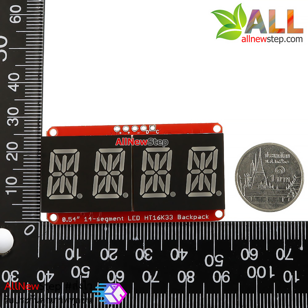 จอ LED 0.54 นิ้ว 4 หลัก 14-Segment ชิฟ HT16K33 สีเหลือง