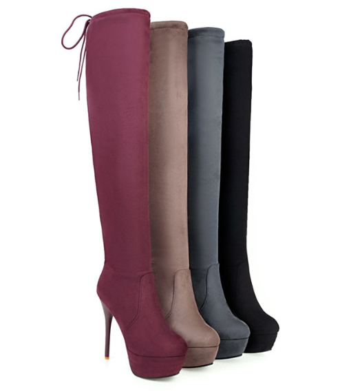 รองเท้าบูทยาวส้นสูง 5.5 นิ้ว ไซต์ 34-43 สีดำ/น้ำตาล/เทา/แดง
