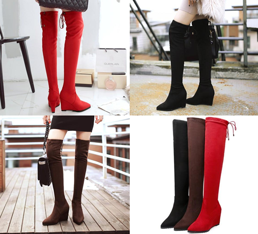 รองเท้าบูทยามส้นเตารีดปลายแหลมสีแดง/ดำ/น้ำตาล ไซต์ 34-43