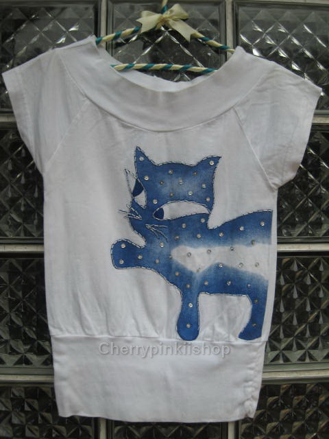 เสื้อยืดแฟชั่น ลายแมว ปักเลื่อม สวยน่ารัก
