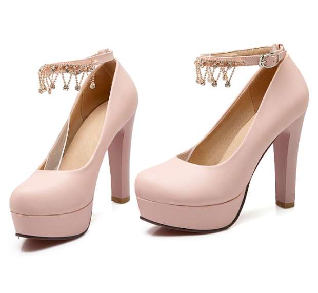 รองเท้าคัทชูส้นสูงสีหวาน ไซต์ 34-39 สีขาว/ชมพู/ฟ้า