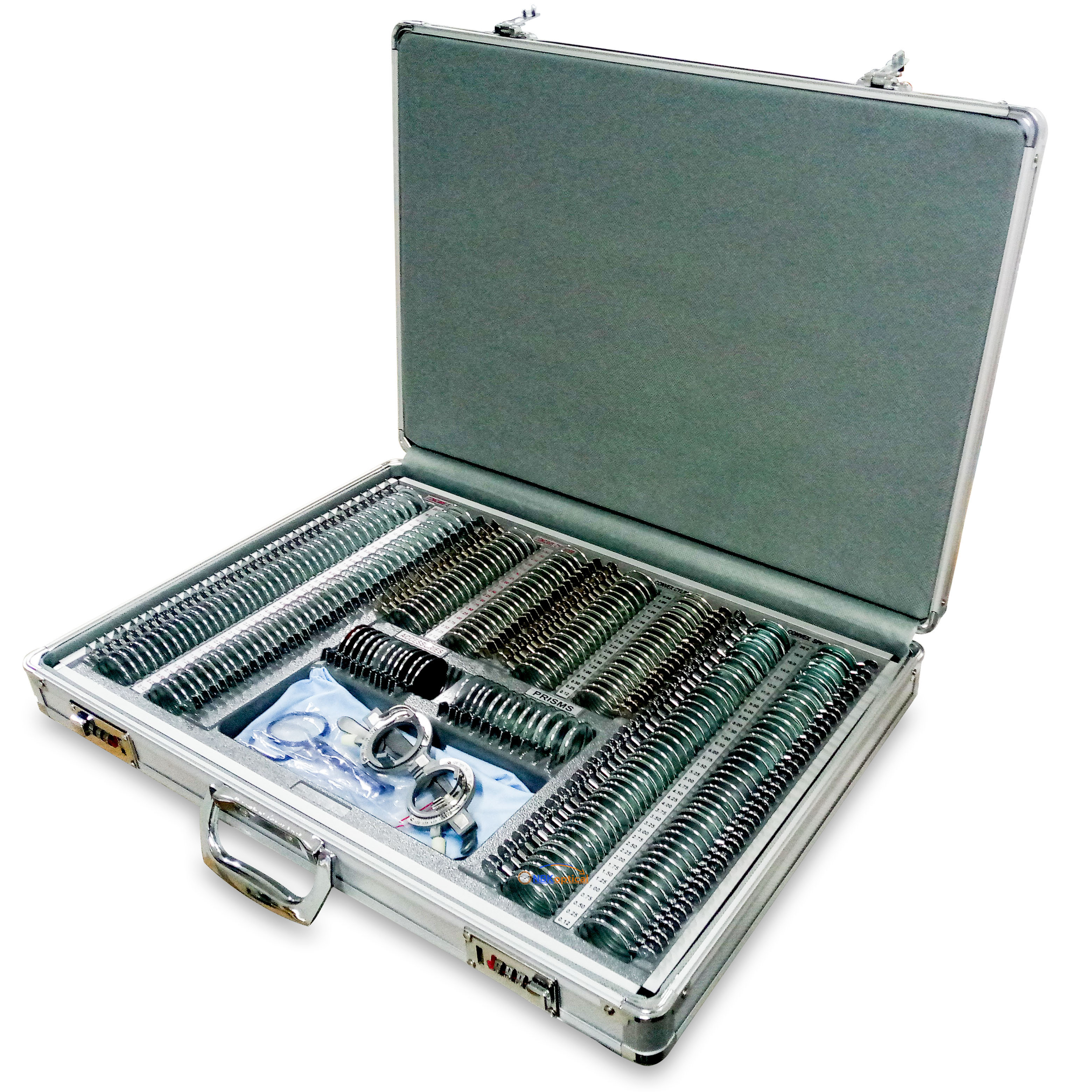 Trial lens set เลนส์เซ็ท ขอบโลหะ เลนส์กระจก (MT L) +-2000+ เฟรม+ครอส (ครอสจะมีการสลับสีเงิน กับ นํ้าเงิน*)