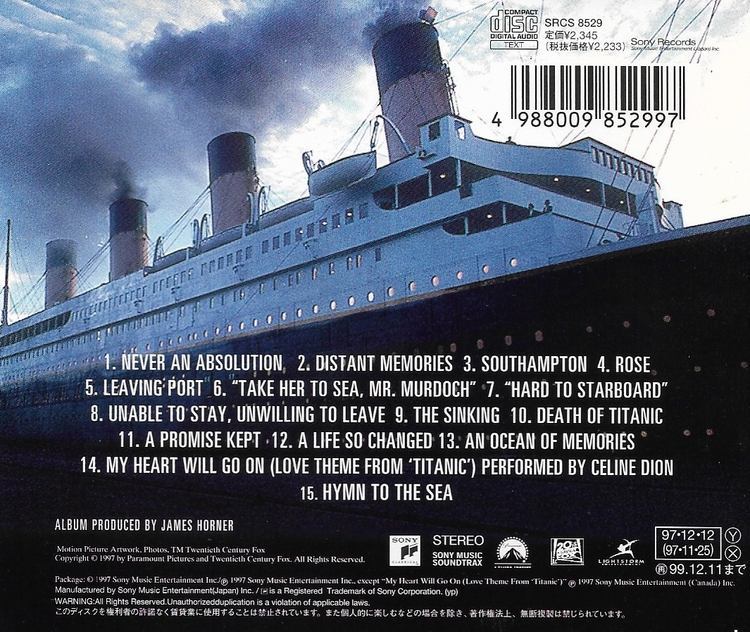 CD,Titanic (Music From The Motion Picture)(James Horner)(Various Artists)(Soundtrack)(OST.)(1997)(Japan)