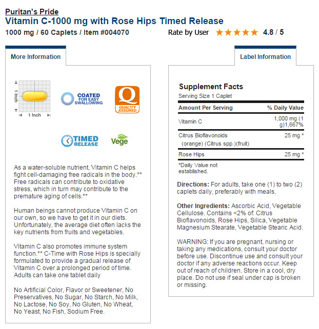 วิตามินซี Puritan's Pride Vitamin C 1000 mg วิตามินซี