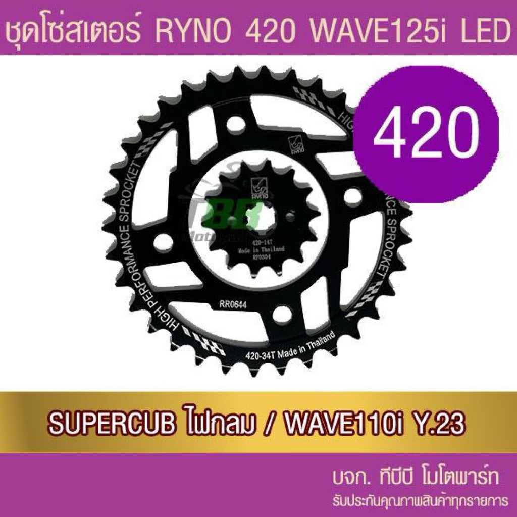 ชุดโซ่สเตอร์ RYNO 420 WAVE125 LED/ WAVE110i ตัวไฟ LED ปี 21/ SUPERCUB ไฟกลม