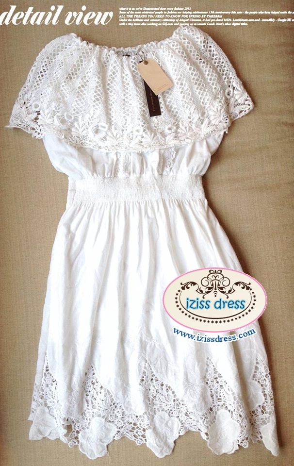 **หมดค่ะ**เดรสเปิดไหล่แต่งลูกไม้โครเชต์ช่วงอกชายกระโปรงแต่งลูกไม้ลายดอกไม้น่ารักมากๆค่ะ