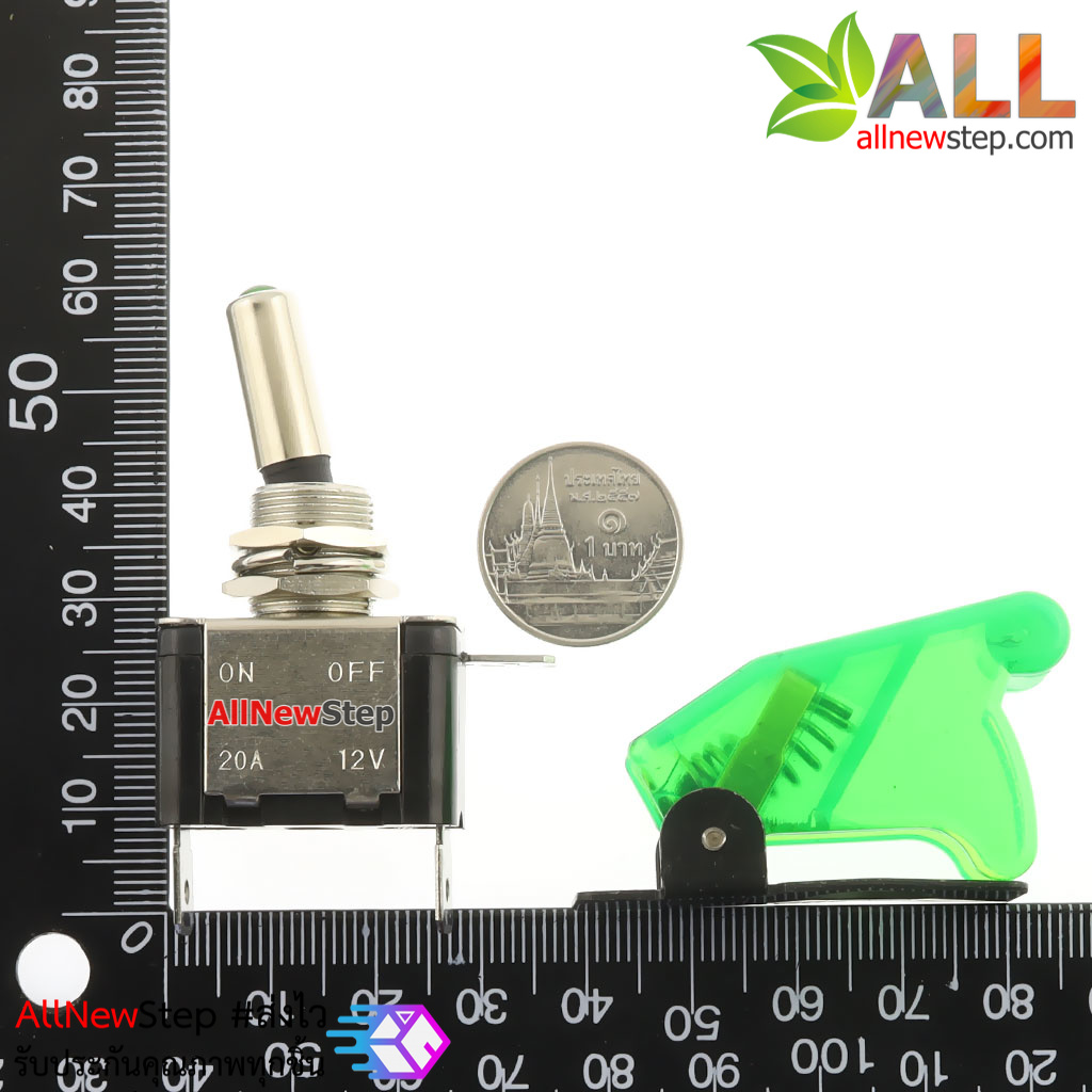 สวิตช์เปิด/ปิด ร็อกเกอร์สวิตช์ switch 3.3-12V 20A ฝาสีเขียว พร้อมไฟ LED สีเขียว