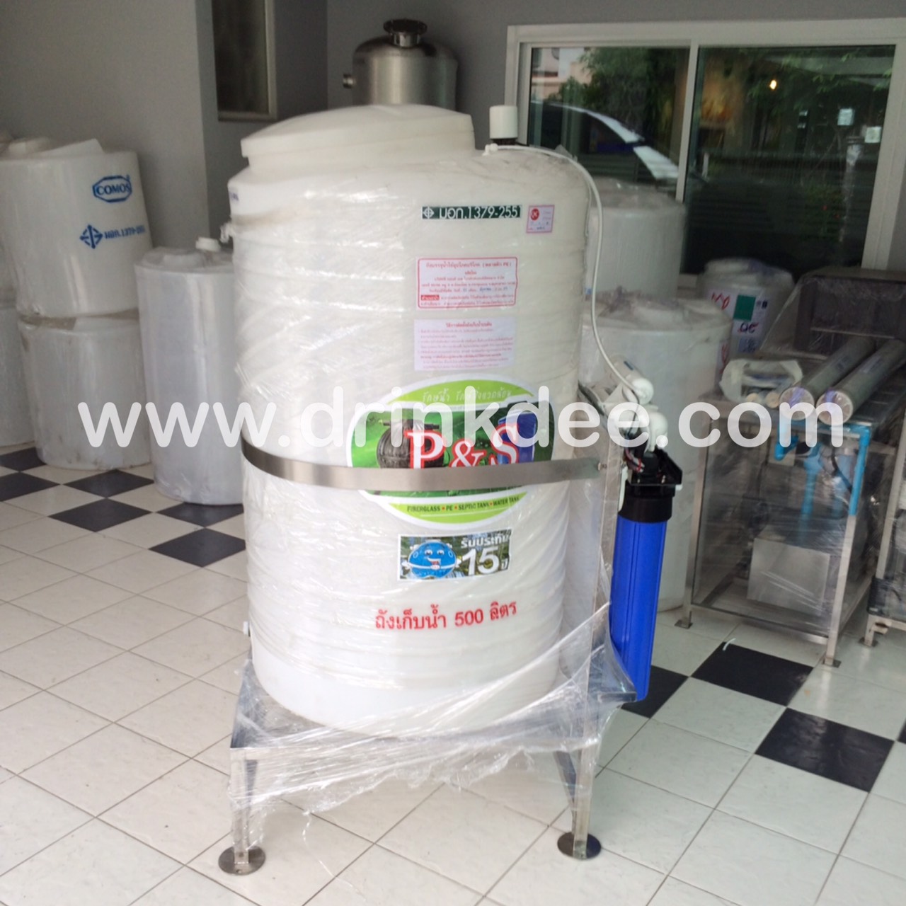 เครื่องกรองน้ำ 5 ขั้นตอน RO.300G (โครงST+ถัง PE 500 ลิตร)