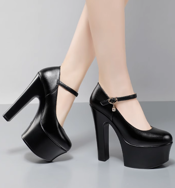 รองเท้าคัทชูส้นใหญ่ ไซส์ 34-43 สีเงิน/ทอง/ดำ/แดง/ขาว