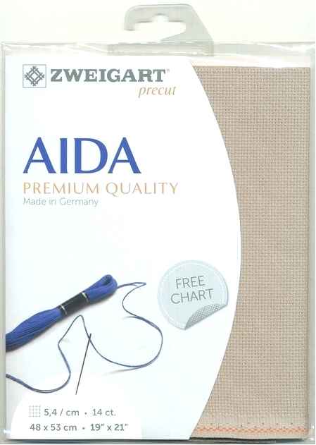 Zweigart ผ้า Aida 14 ct. สีเทา-น้ำตาล Stone Grey ขนาด 48 x 53 ซม.
