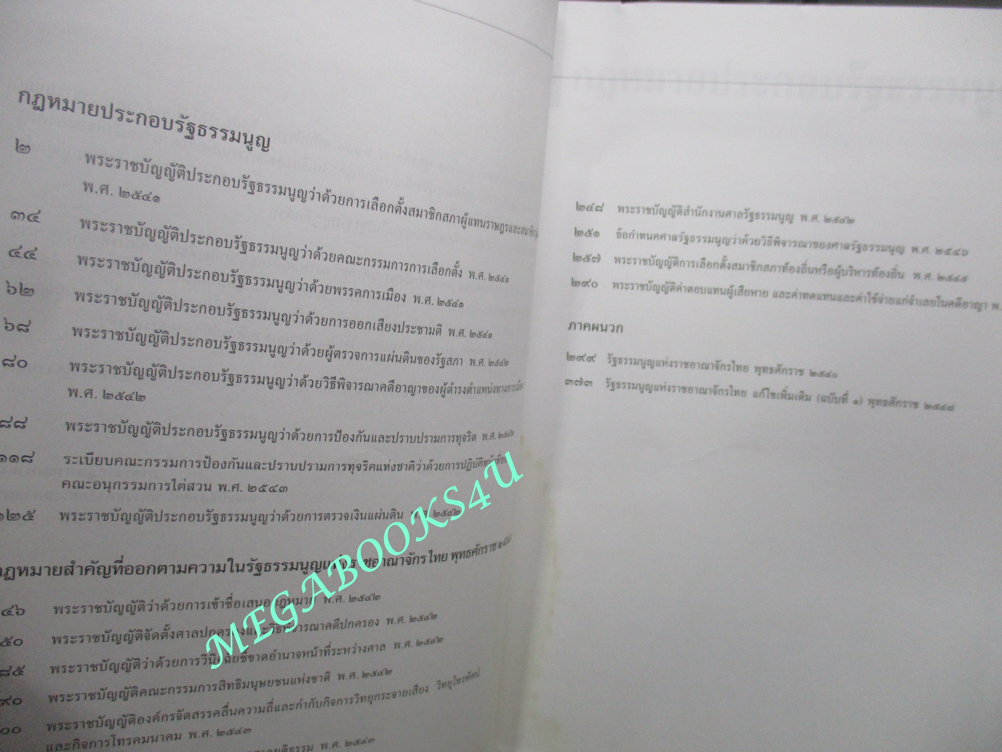 รวมกฎหมายประกอบรัฐธรรมนูญ (มีรอยขีดเขียน ข้อความ บางหน้า ไม่เยอะ) มีคราบน้ำ เปิดได้ตามปกติ